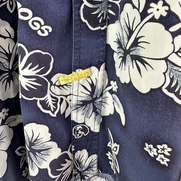 Vintage Big Dogs Hawaiian Shirt Large Blue Floral Short Sleeve Button Up Pocket - Picture 6 of 7